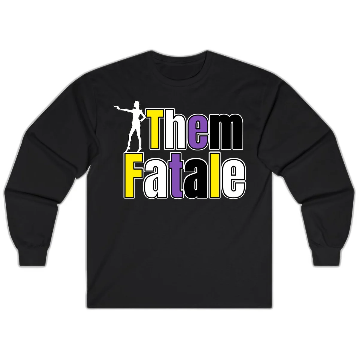 The gym fatalig design with silhouetted figure in power pose and colorful bold text in Black
