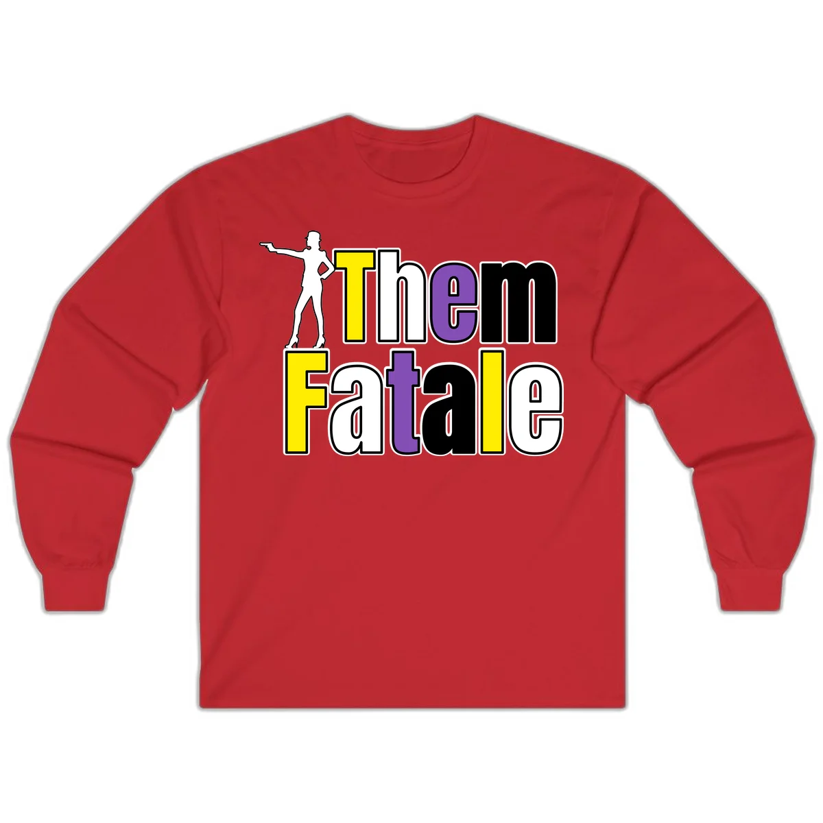 The gym fatalig design with silhouetted figure in power pose and colorful bold text in Red