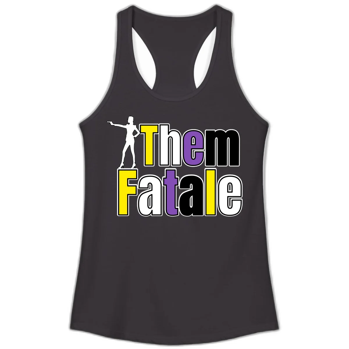 The gym fatalig design with silhouetted figure in power pose and colorful bold text in Black