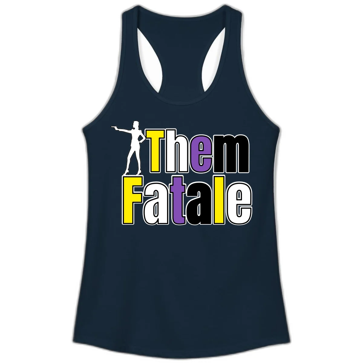 The gym fatalig design with silhouetted figure in power pose and colorful bold text in Solid Midnight Navy