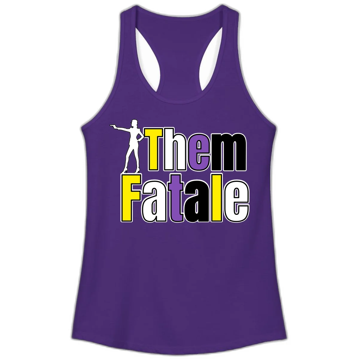 The gym fatalig design with silhouetted figure in power pose and colorful bold text in Solid Purple Rush