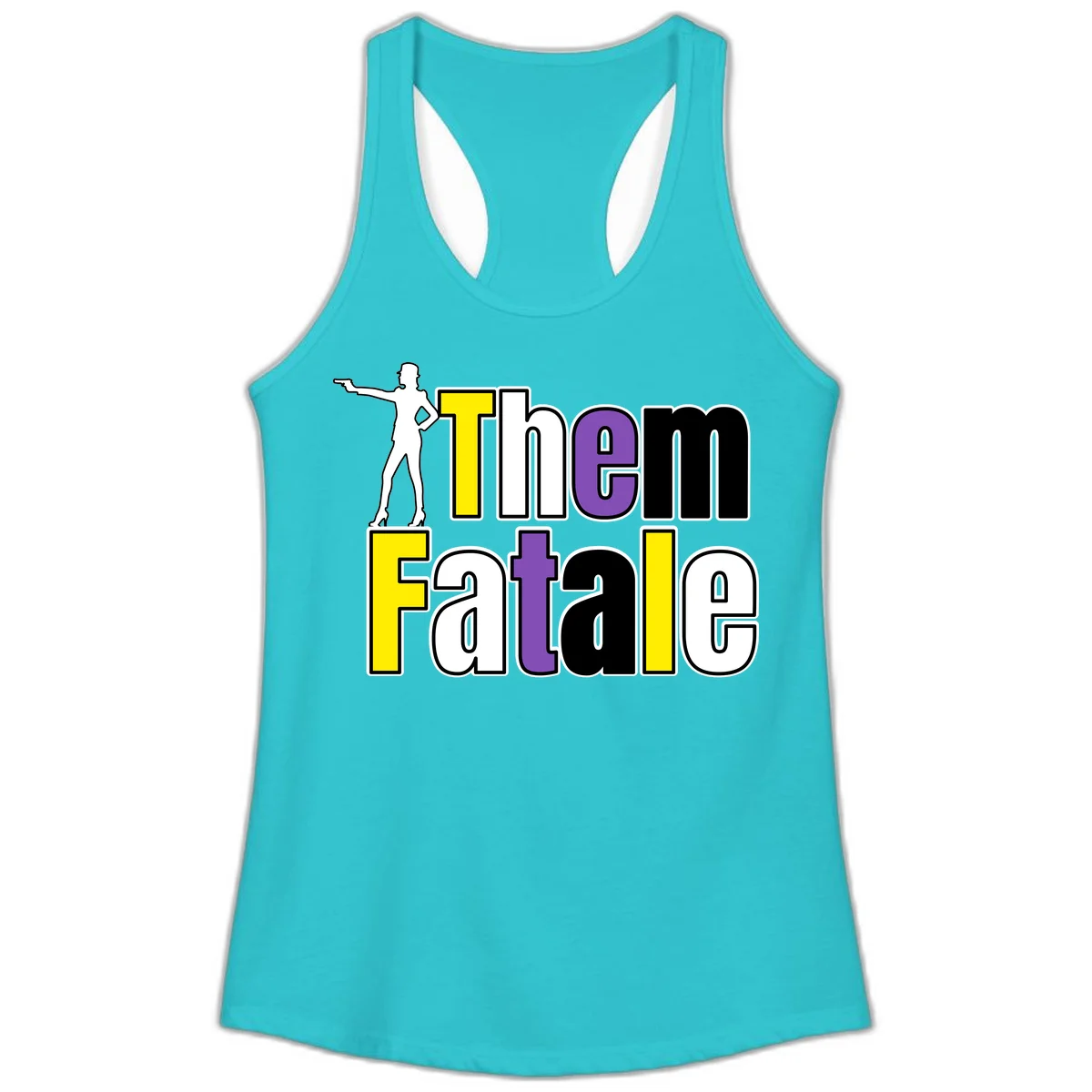 The gym fatalig design with silhouetted figure in power pose and colorful bold text in Solid Tahiti Blue