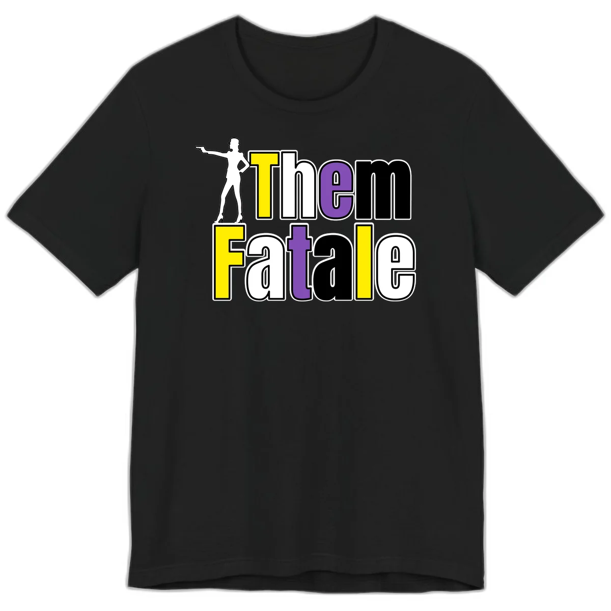 The gym fatalig design with silhouetted figure in power pose and colorful bold text in Black