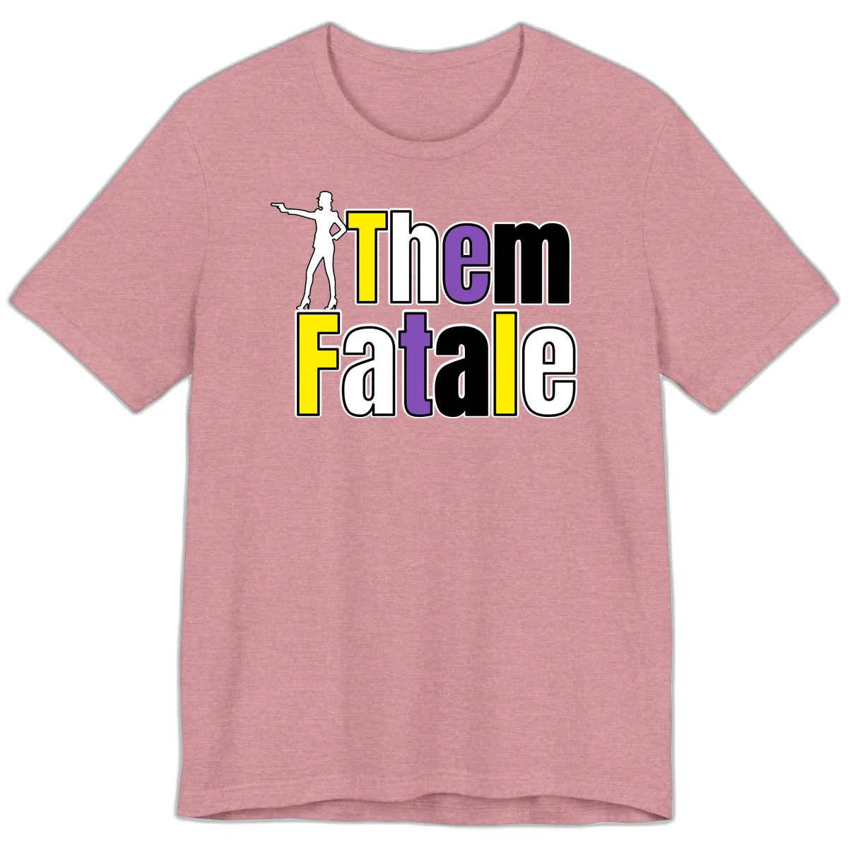 The gym fatalig design with silhouetted figure in power pose and colorful bold text in Heather Orchid
