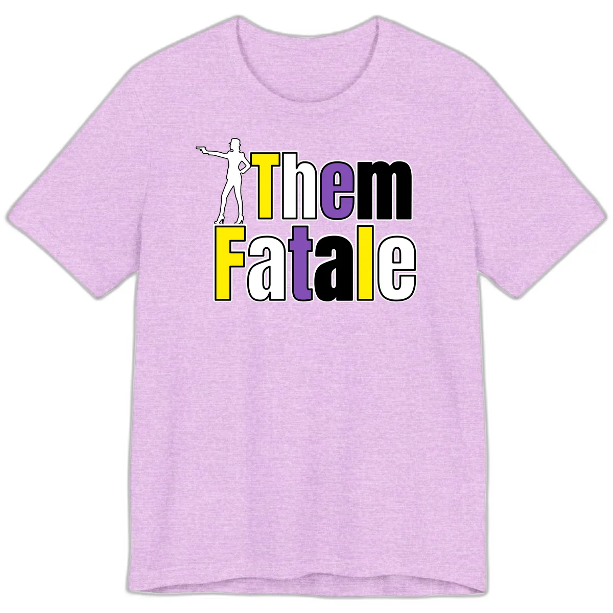 The gym fatalig design with silhouetted figure in power pose and colorful bold text in Heather Prism Lilac