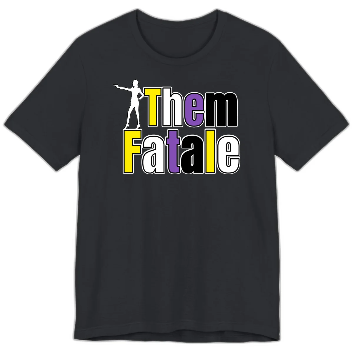 The gym fatalig design with silhouetted figure in power pose and colorful bold text in Vintage Black
