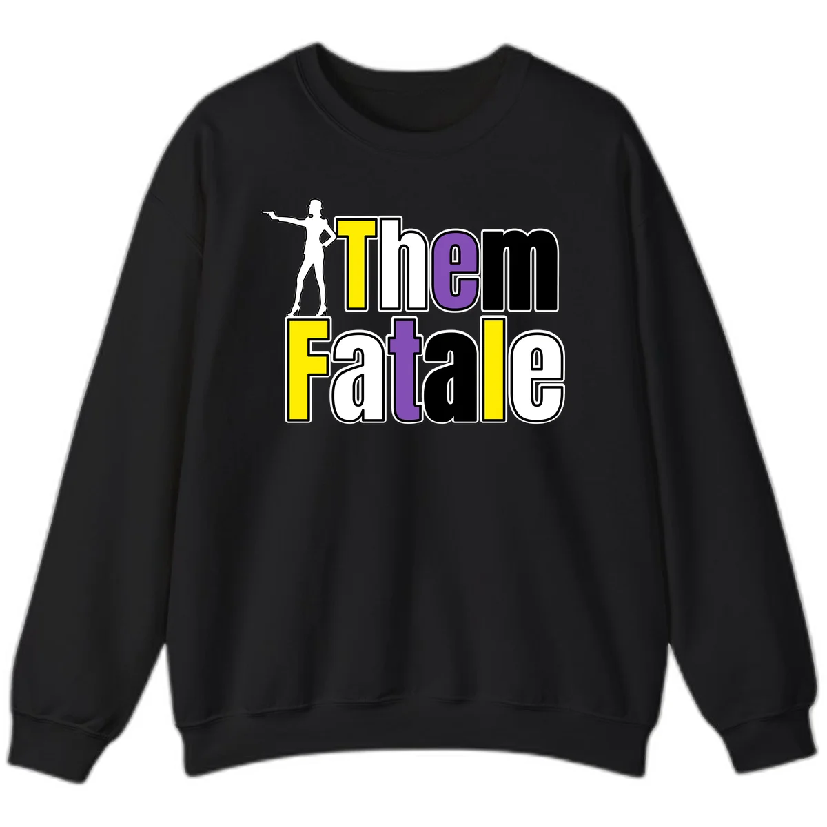 The gym fatalig design with silhouetted figure in power pose and colorful bold text in Black