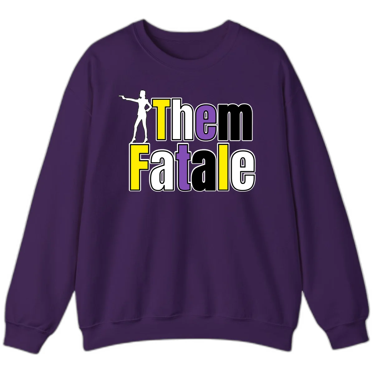 The gym fatalig design with silhouetted figure in power pose and colorful bold text in Purple