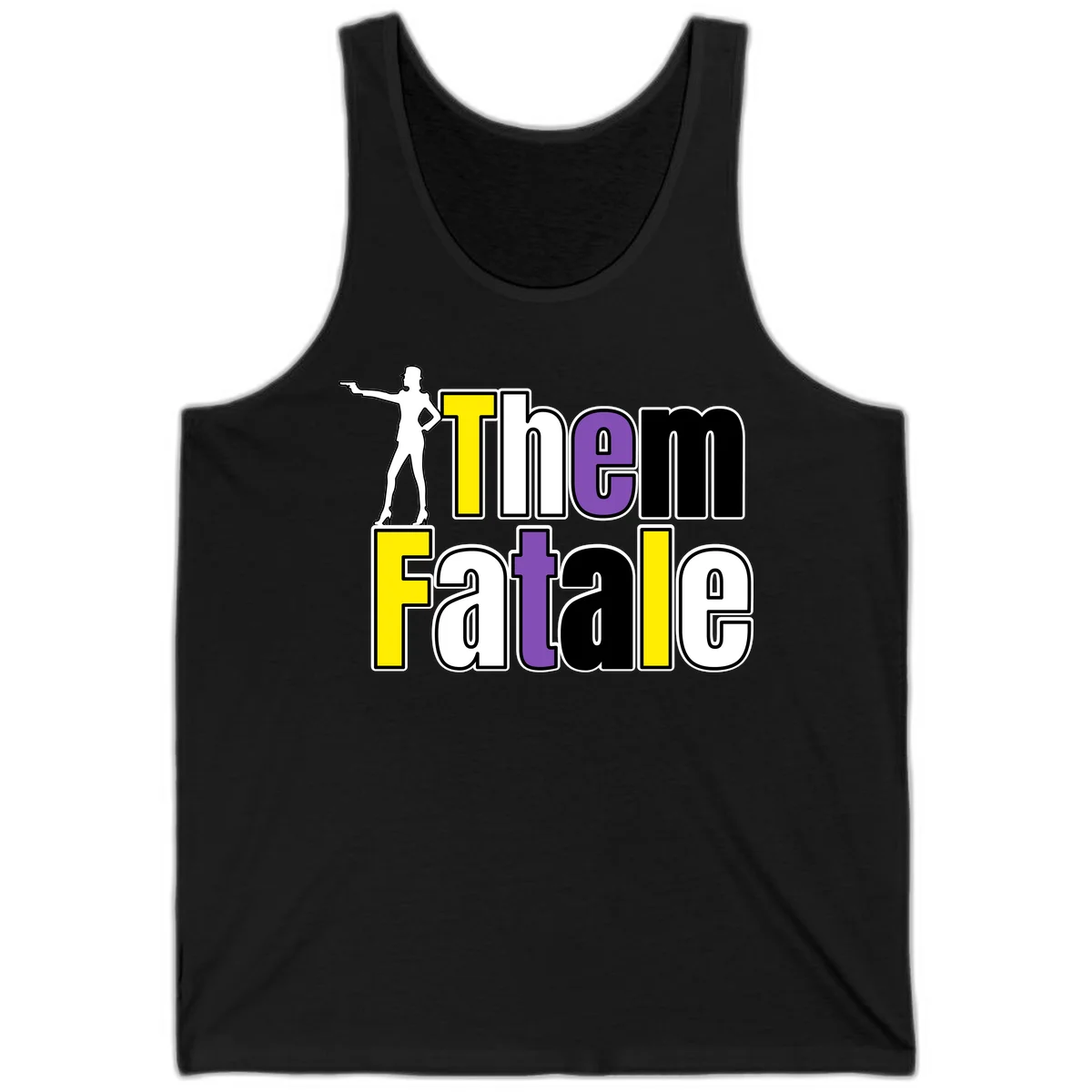 The gym fatalig design with silhouetted figure in power pose and colorful bold text in Black