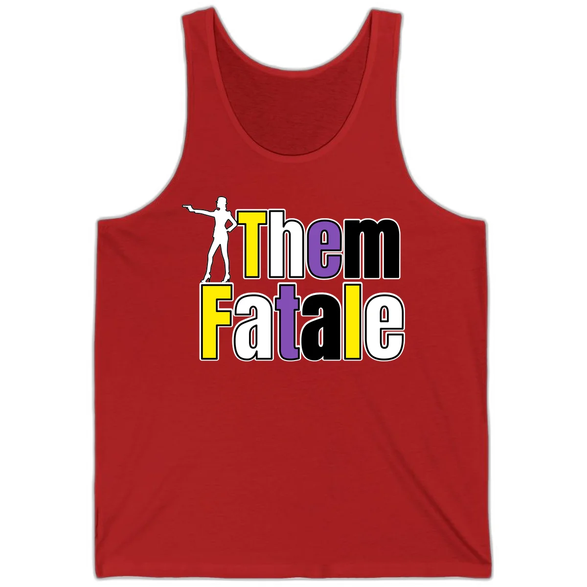 The gym fatalig design with silhouetted figure in power pose and colorful bold text in Red