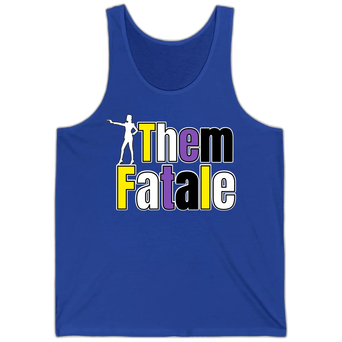 The gym fatalig design with silhouetted figure in power pose and colorful bold text in True Royal