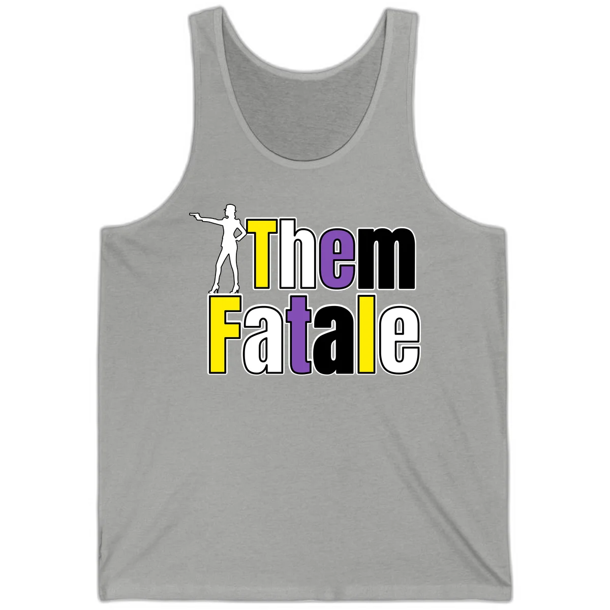 The gym fatalig design with silhouetted figure in power pose and colorful bold text in Athletic Heather