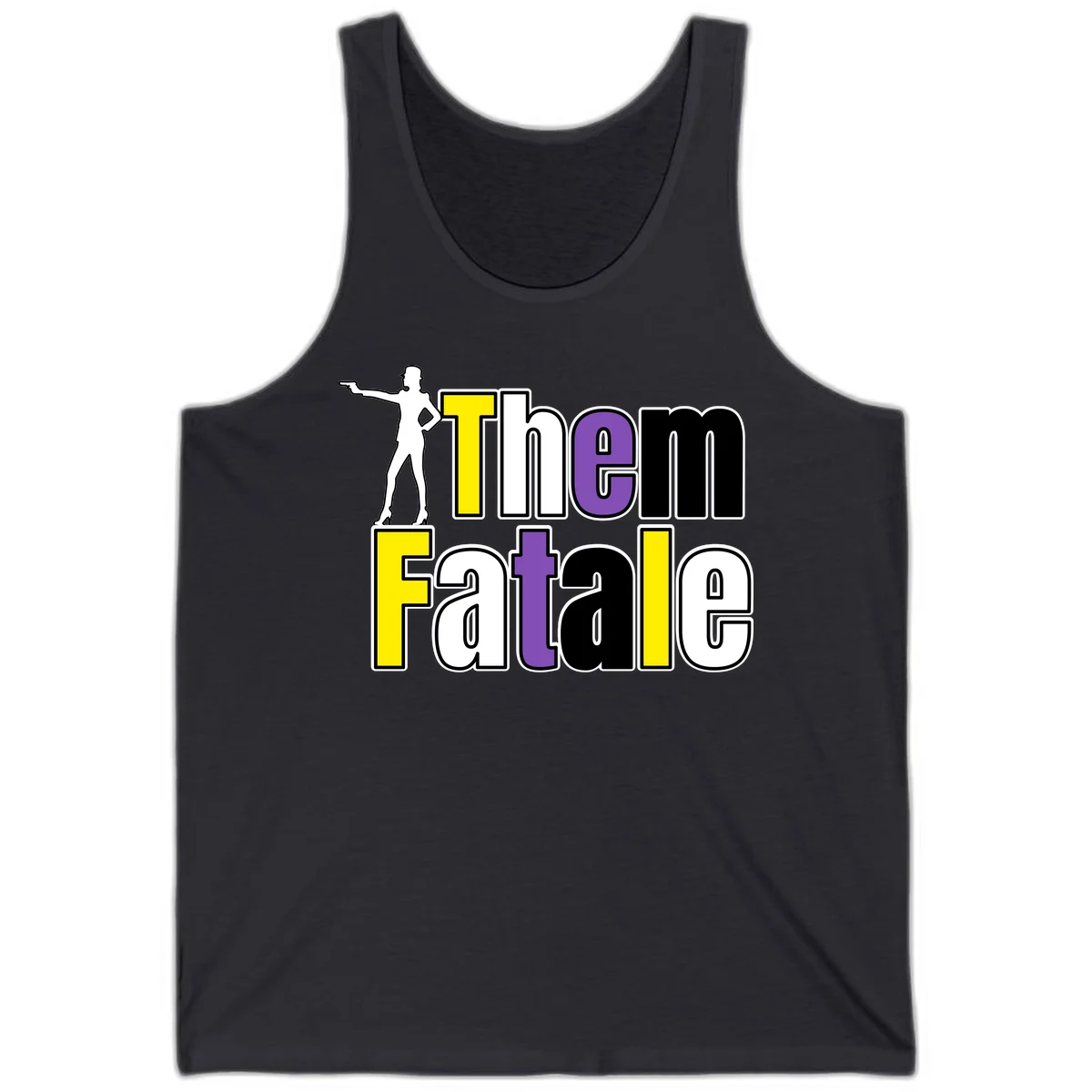 The gym fatalig design with silhouetted figure in power pose and colorful bold text in Dark Grey