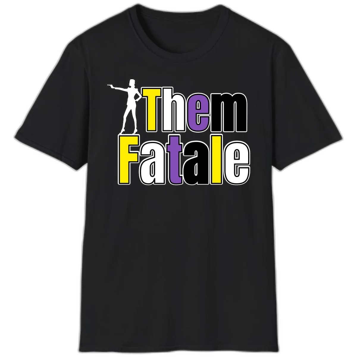 The gym fatalig design with silhouetted figure in power pose and colorful bold text in Black