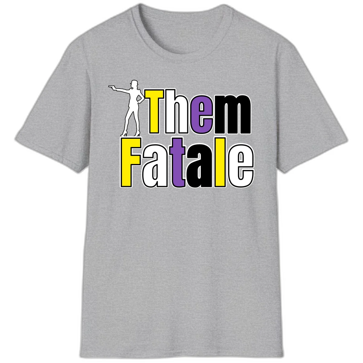 The gym fatalig design with silhouetted figure in power pose and colorful bold text in Sport Grey