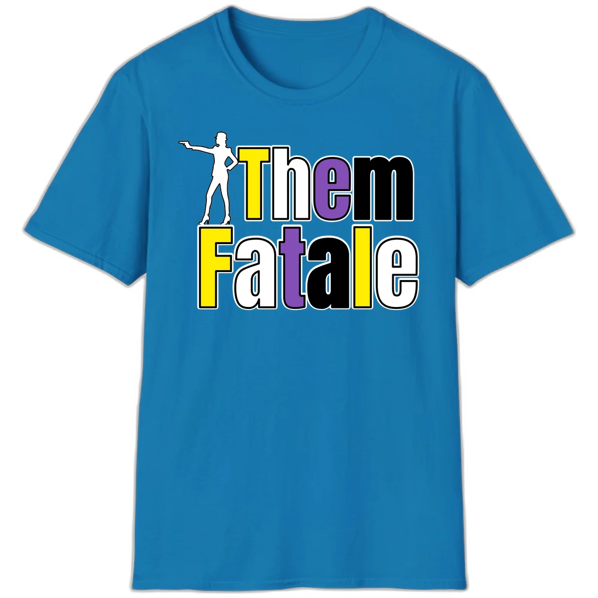 The gym fatalig design with silhouetted figure in power pose and colorful bold text in Sapphire
