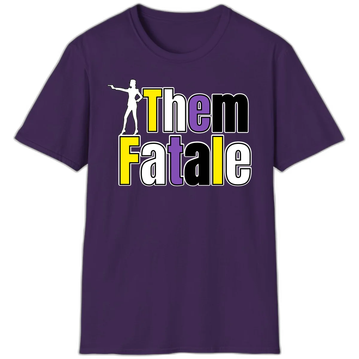 The gym fatalig design with silhouetted figure in power pose and colorful bold text in Purple