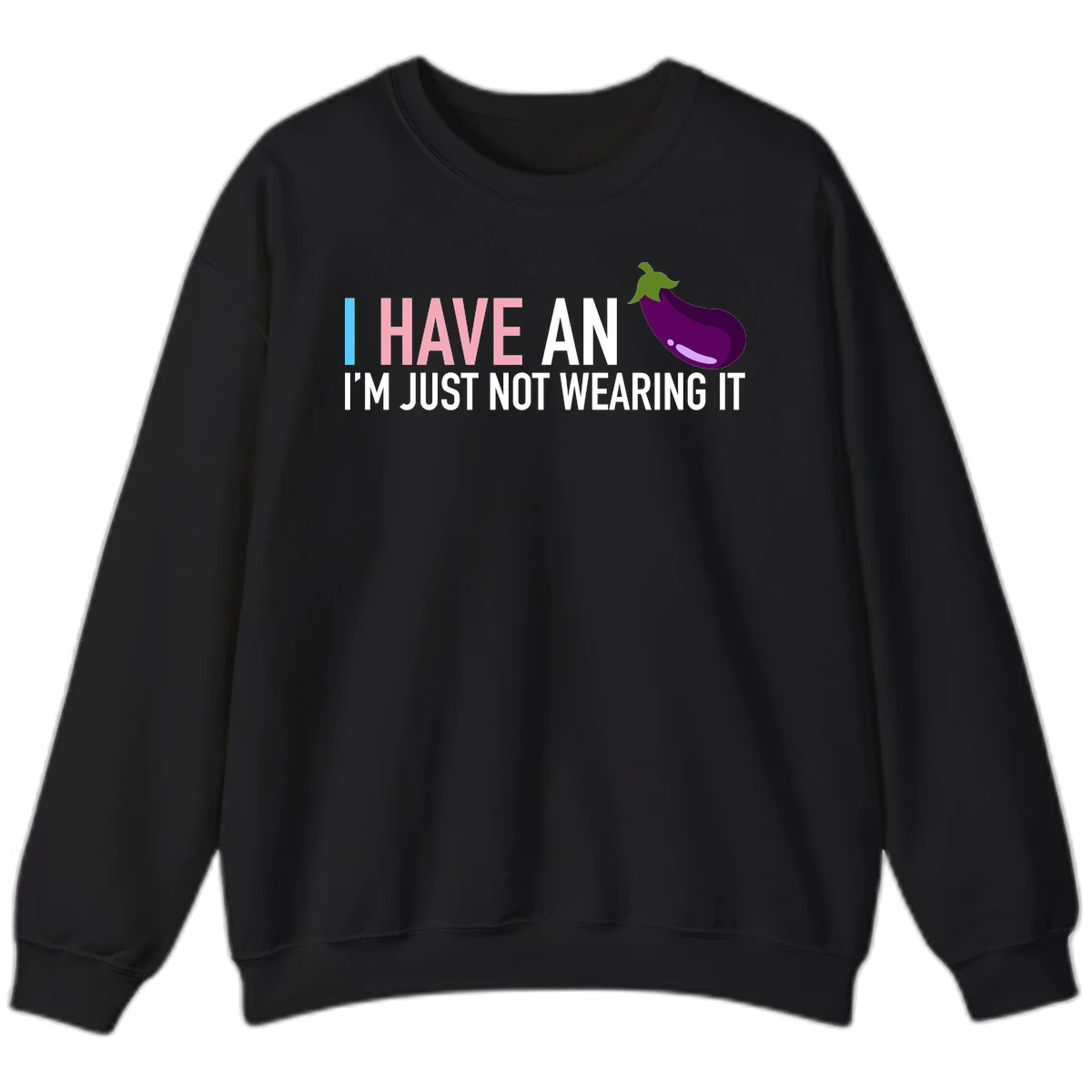 Humorous design with 'I Have An Eggplant I'm Just Not Wearing It' text and purple eggplant illustration in Black