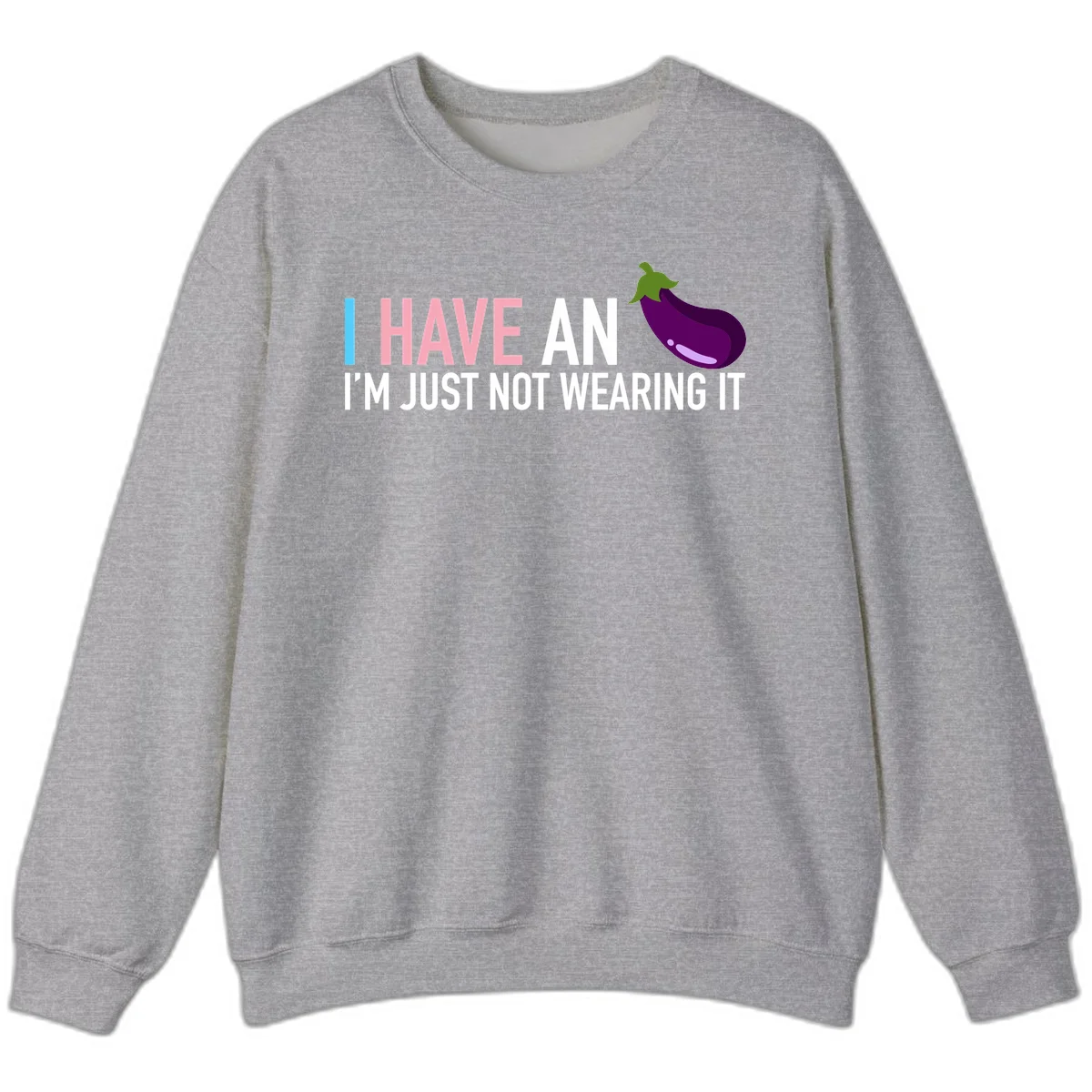 Humorous design with 'I Have An Eggplant I'm Just Not Wearing It' text and purple eggplant illustration in Sport Grey
