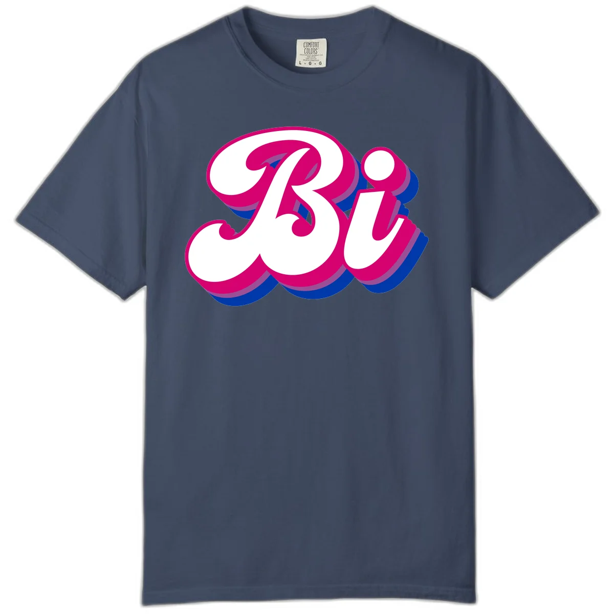 Bold pride dimensional letters design with hot pink, navy blue, and purple 3D layered typography effect in Midnight