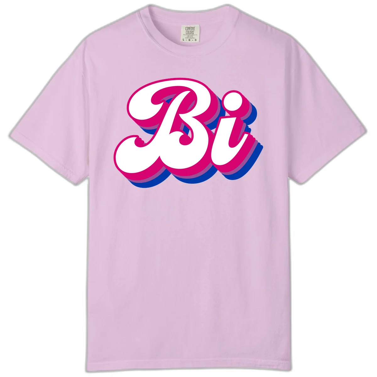 Bold pride dimensional letters design with hot pink, navy blue, and purple 3D layered typography effect in Orchid
