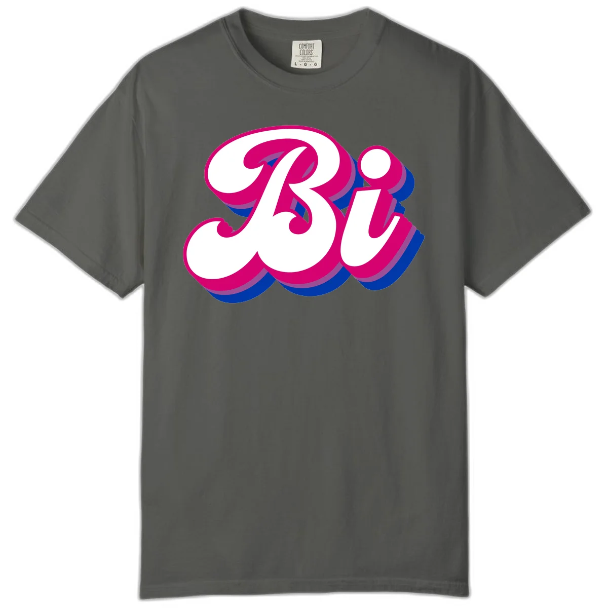 Bold pride dimensional letters design with hot pink, navy blue, and purple 3D layered typography effect in Pepper