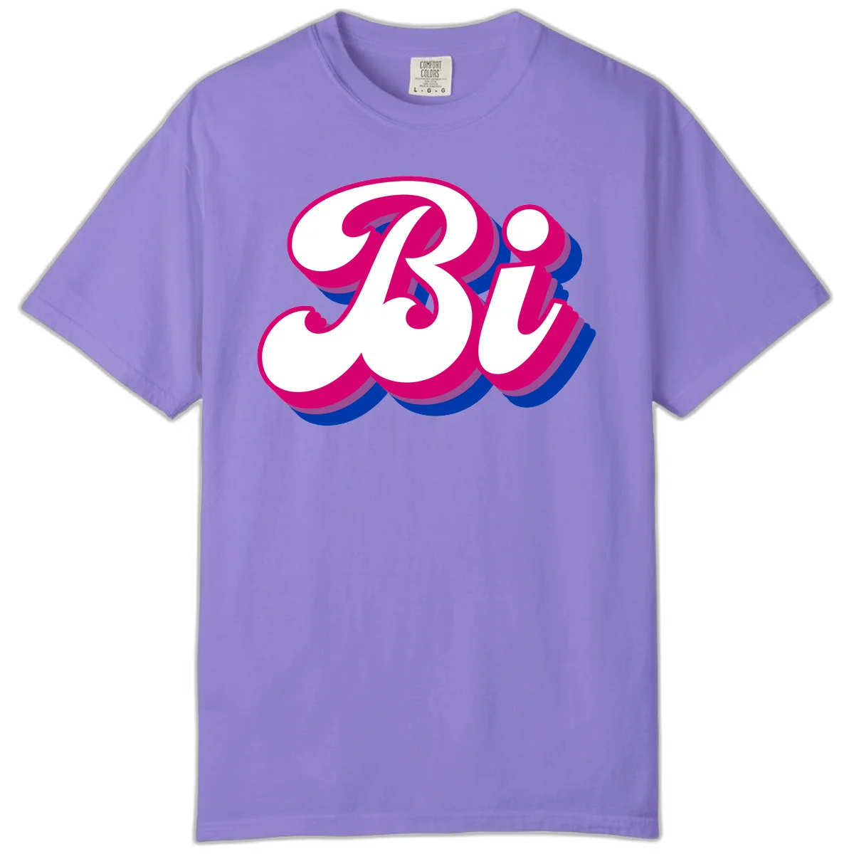 Bold pride dimensional letters design with hot pink, navy blue, and purple 3D layered typography effect in Violet