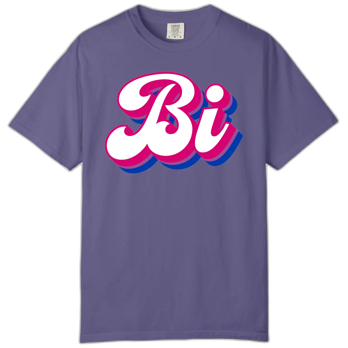 Bold pride dimensional letters design with hot pink, navy blue, and purple 3D layered typography effect in Grape
