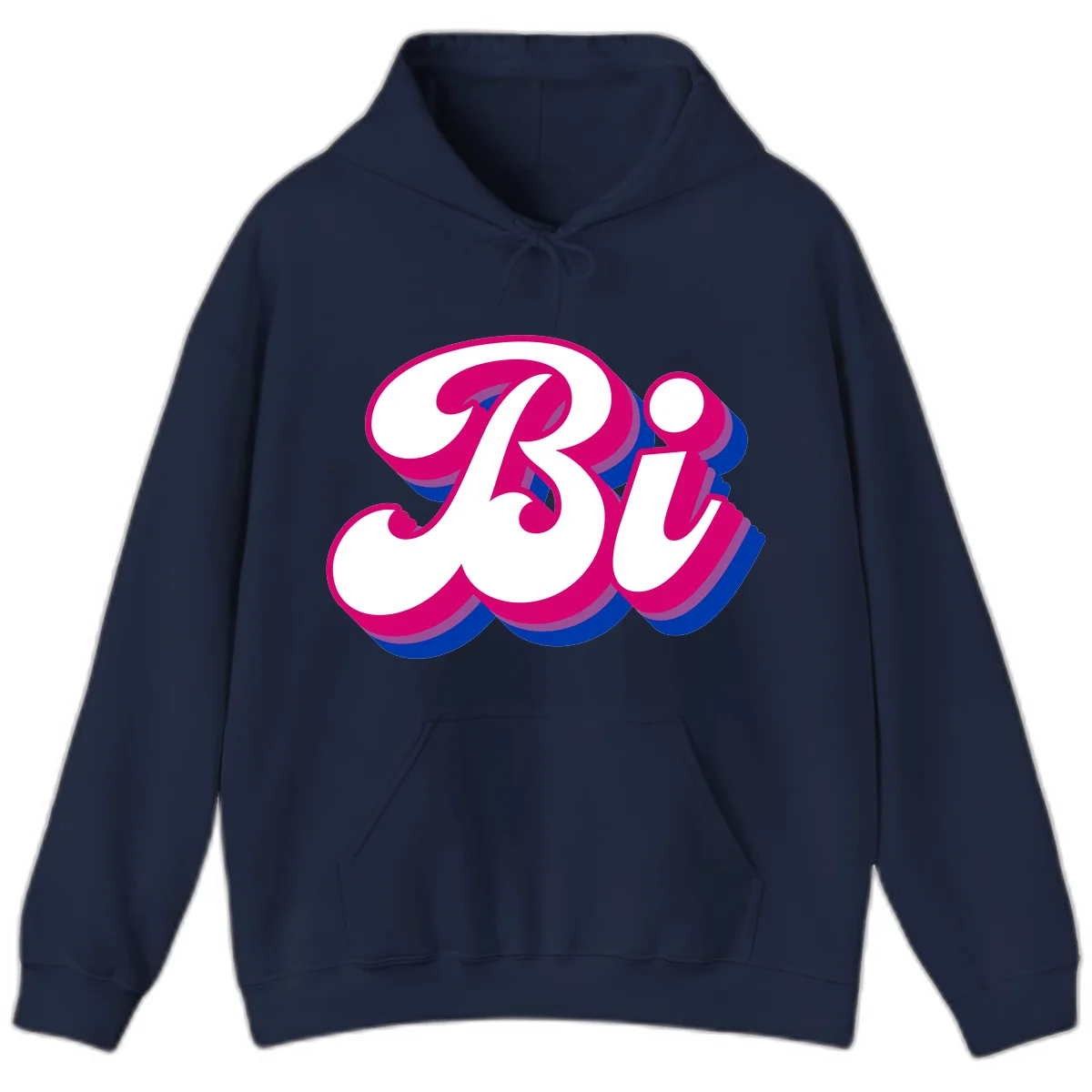 Bold pride dimensional letters design with hot pink, navy blue, and purple 3D layered typography effect in Navy