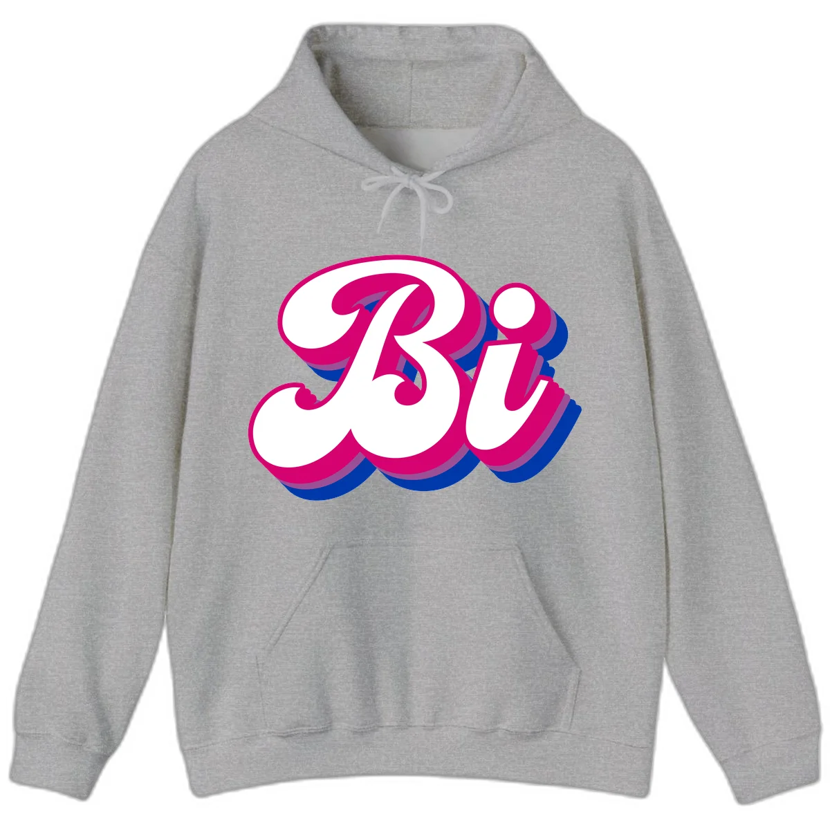 Bold pride dimensional letters design with hot pink, navy blue, and purple 3D layered typography effect in Sport Grey