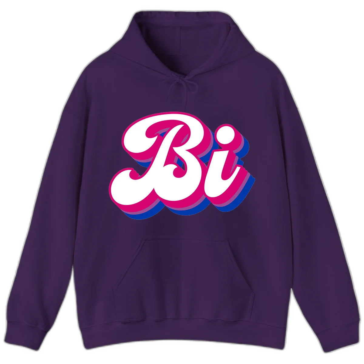 Bold pride dimensional letters design with hot pink, navy blue, and purple 3D layered typography effect in Purple