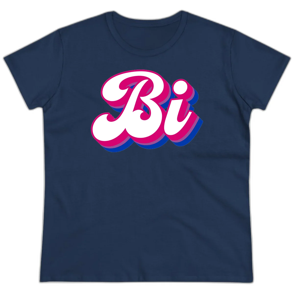 Bold pride dimensional letters design with hot pink, navy blue, and purple 3D layered typography effect in Navy