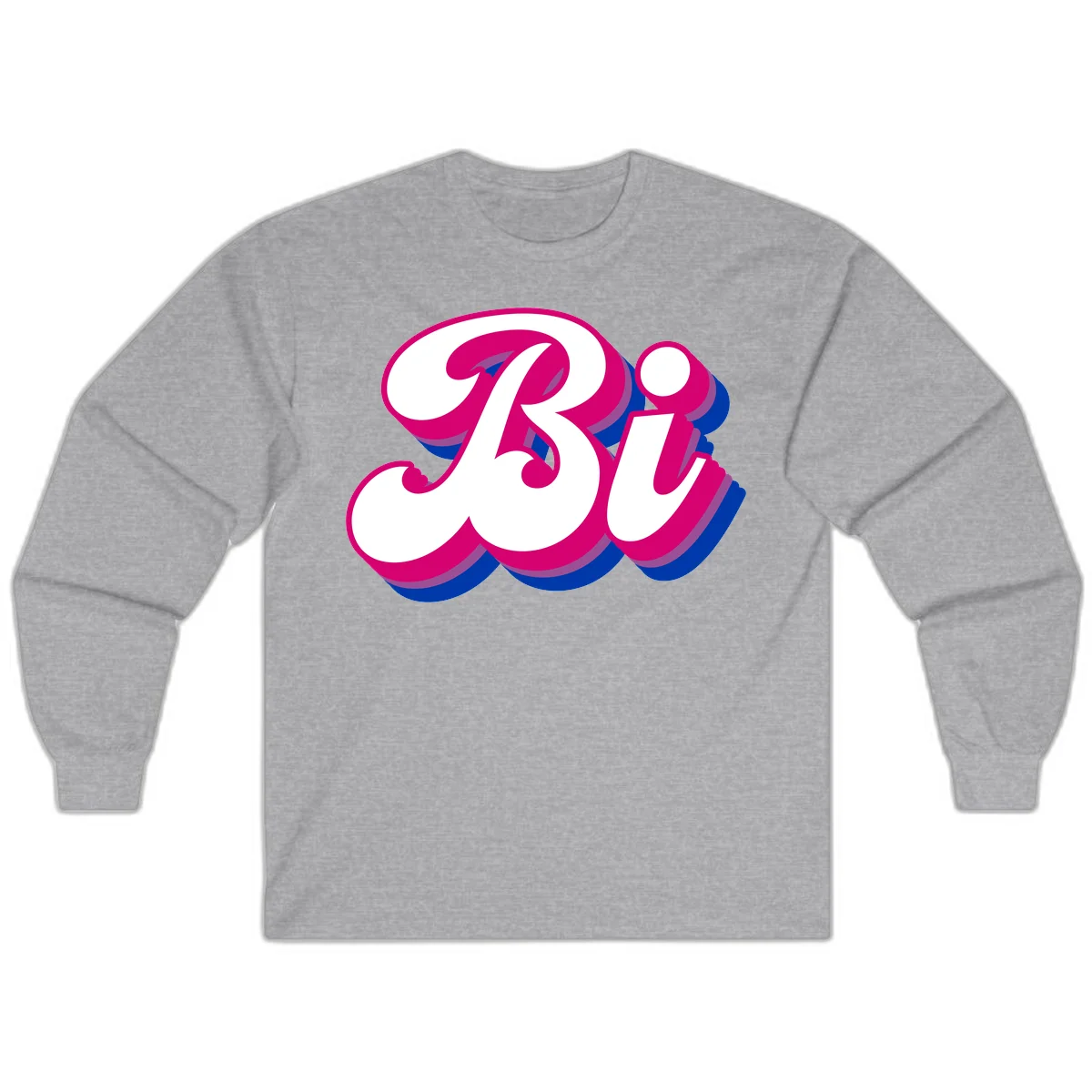 Bold pride dimensional letters design with hot pink, navy blue, and purple 3D layered typography effect in Sport Grey