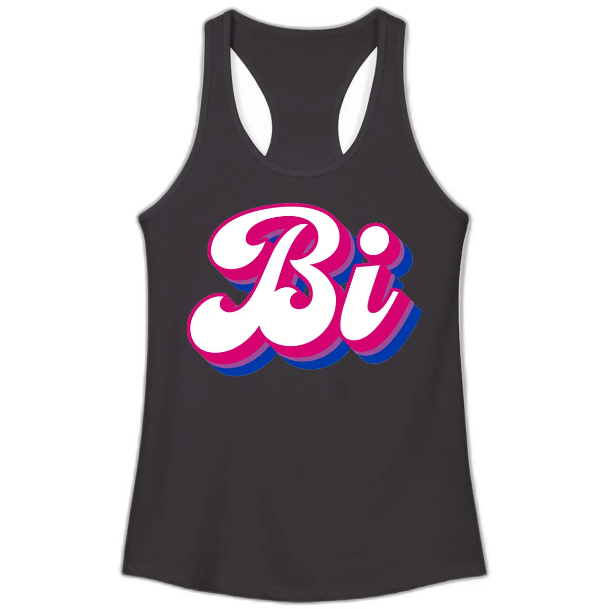Bold pride dimensional letters design with hot pink, navy blue, and purple 3D layered typography effect in Black
