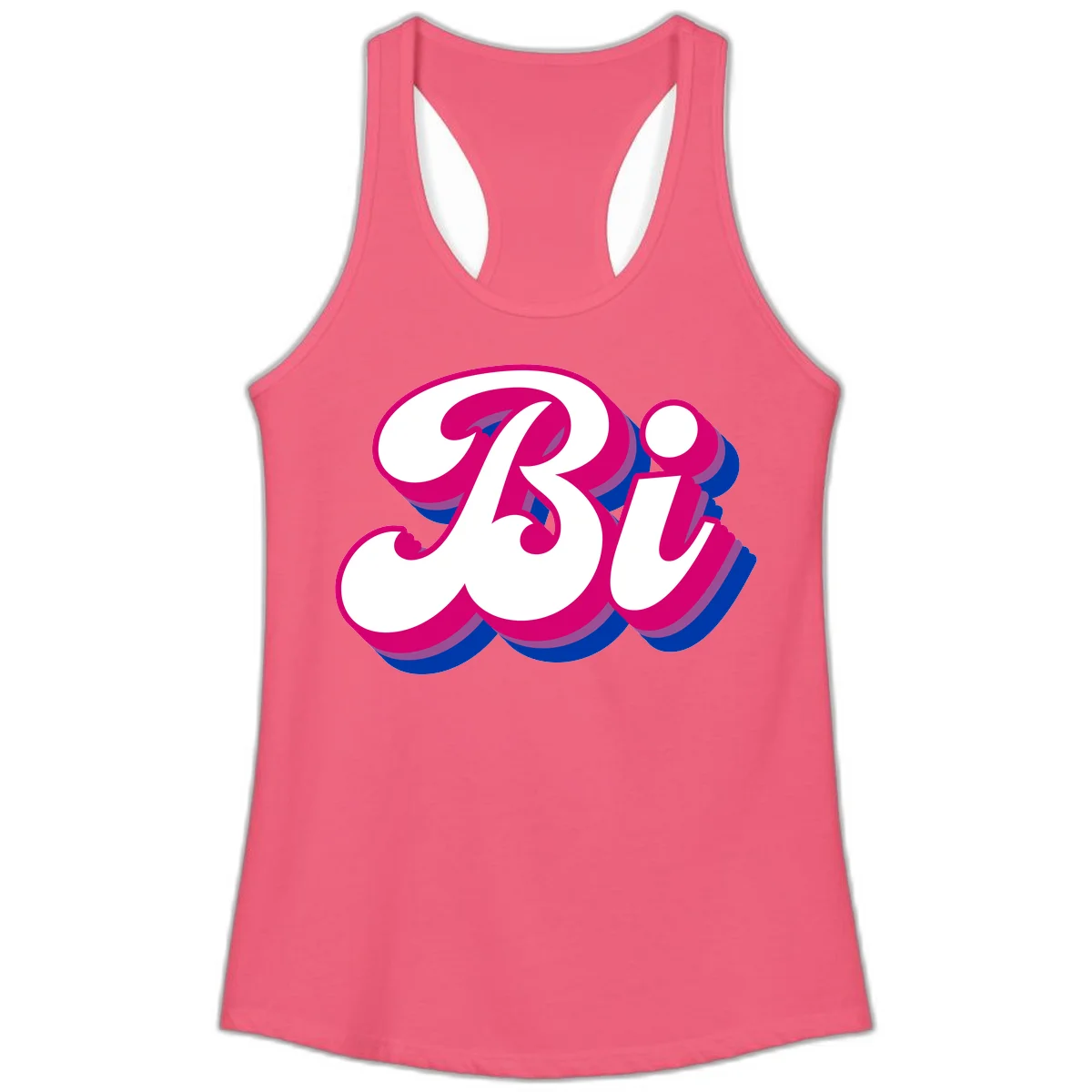 Bold pride dimensional letters design with hot pink, navy blue, and purple 3D layered typography effect in Hot Pink