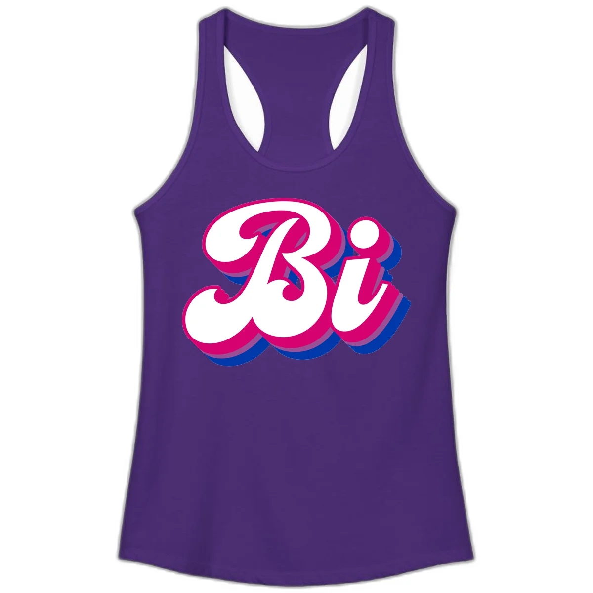 Bold pride dimensional letters design with hot pink, navy blue, and purple 3D layered typography effect in Solid Purple Rush