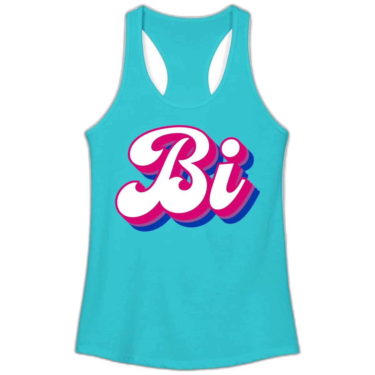 Bold pride dimensional letters design with hot pink, navy blue, and purple 3D layered typography effect in Solid Tahiti Blue