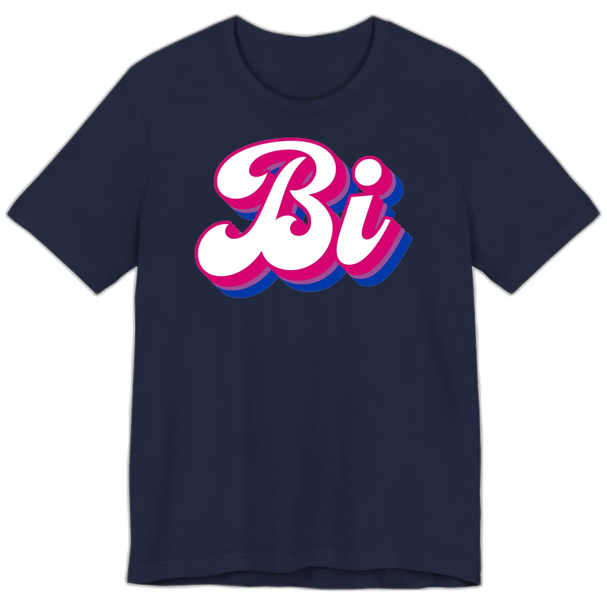 Bold pride dimensional letters design with hot pink, navy blue, and purple 3D layered typography effect in Navy