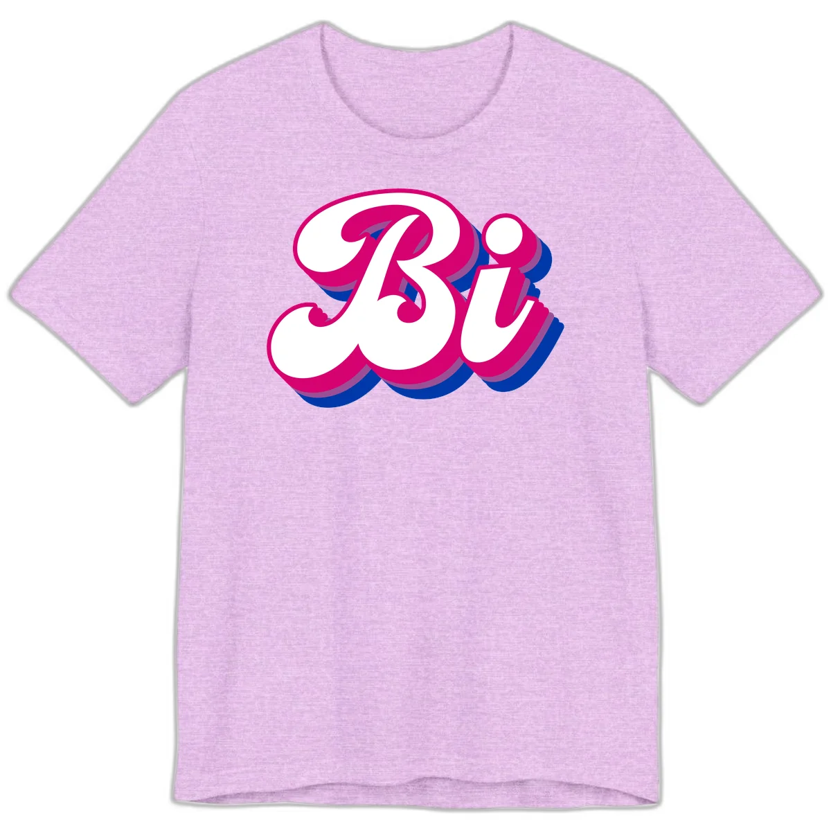 Bold pride dimensional letters design with hot pink, navy blue, and purple 3D layered typography effect in Heather Prism Lilac