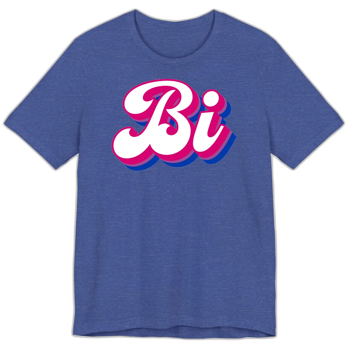 Bold pride dimensional letters design with hot pink, navy blue, and purple 3D layered typography effect in Heather True Royal