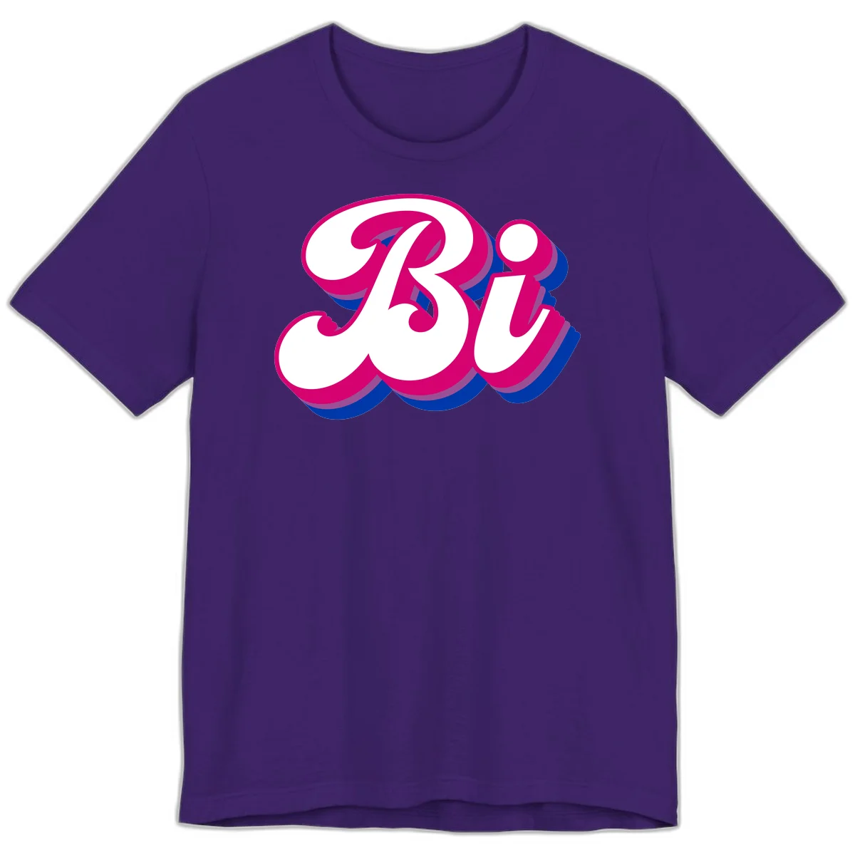 Bold pride dimensional letters design with hot pink, navy blue, and purple 3D layered typography effect in Team Purple