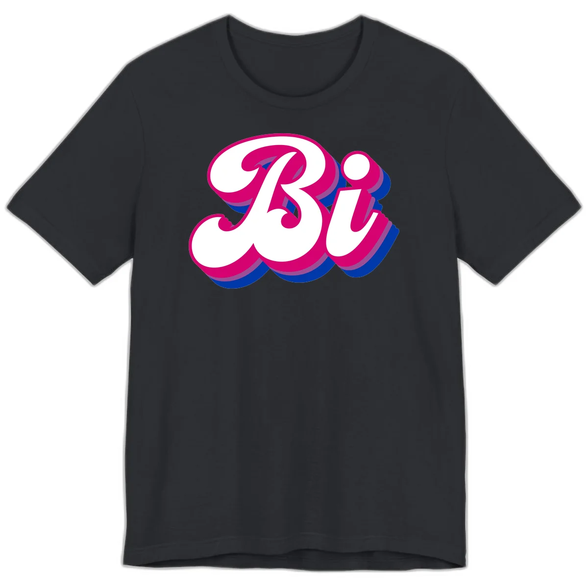 Bold pride dimensional letters design with hot pink, navy blue, and purple 3D layered typography effect in Vintage Black