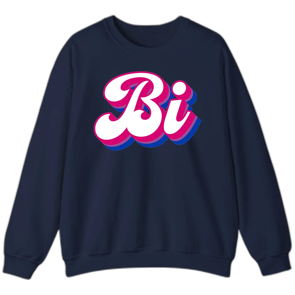Bold pride dimensional letters design with hot pink, navy blue, and purple 3D layered typography effect in Navy