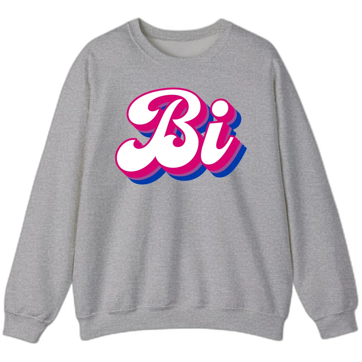 Bold pride dimensional letters design with hot pink, navy blue, and purple 3D layered typography effect in Sport Grey