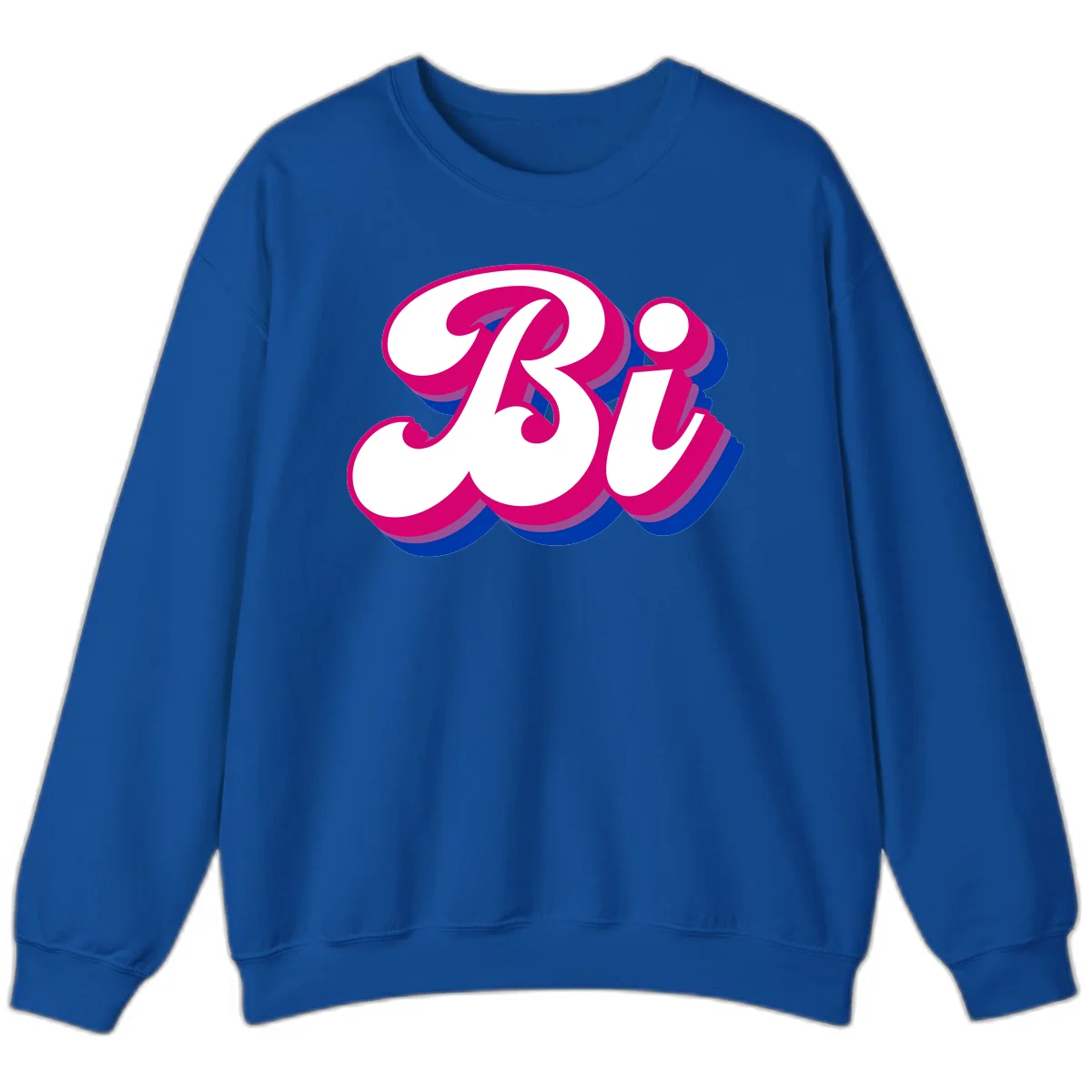 Bold pride dimensional letters design with hot pink, navy blue, and purple 3D layered typography effect in Royal