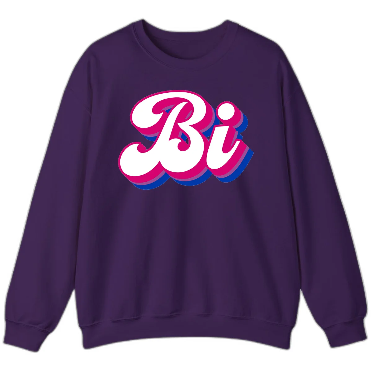 Bold pride dimensional letters design with hot pink, navy blue, and purple 3D layered typography effect in Purple