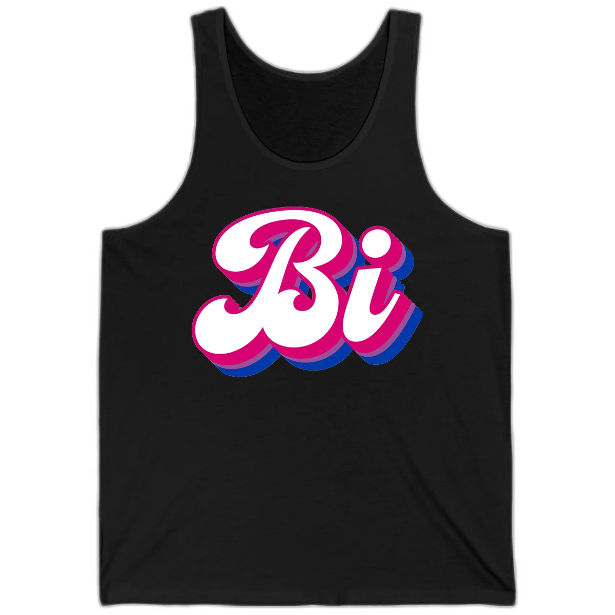 Bold pride dimensional letters design with hot pink, navy blue, and purple 3D layered typography effect in Black