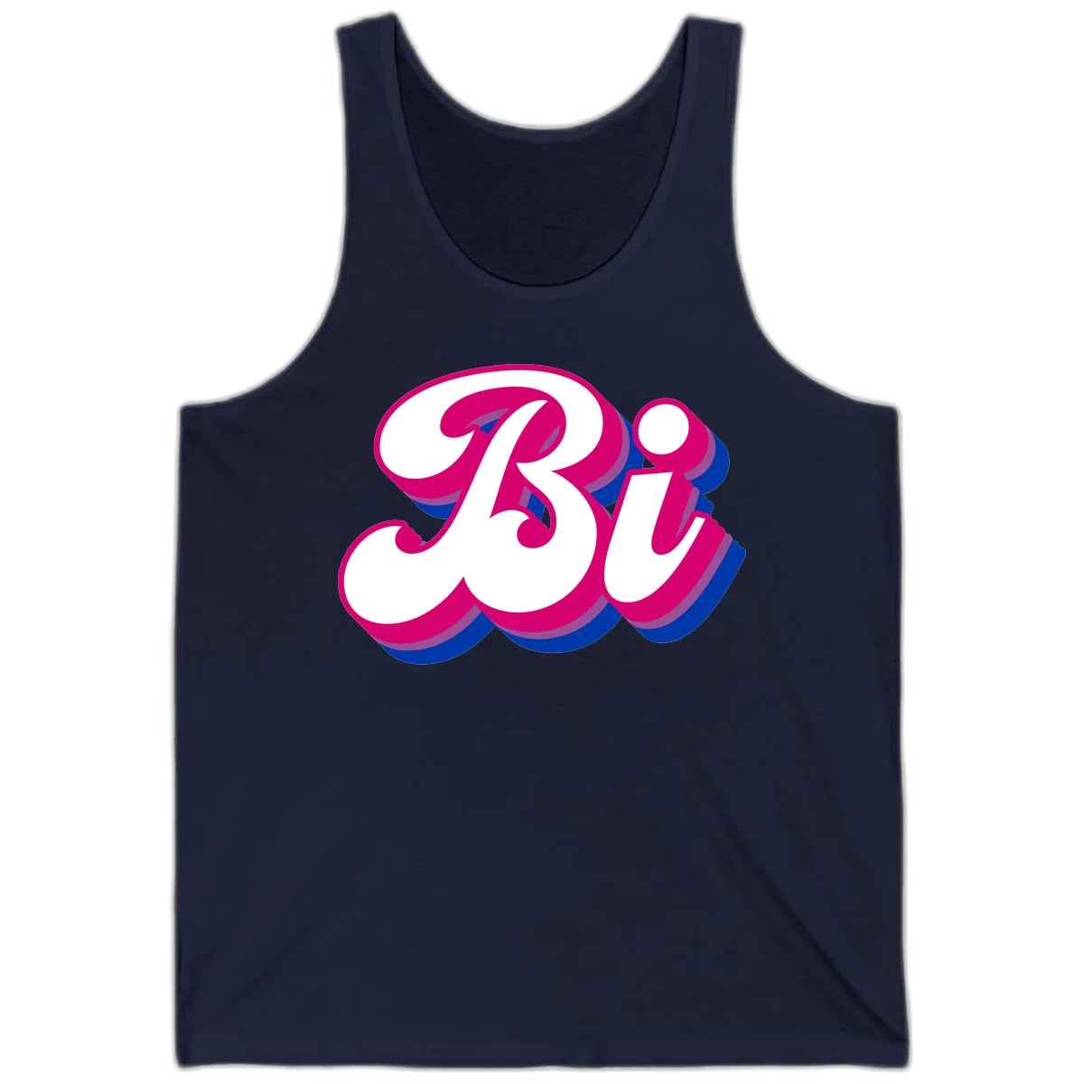 Bold pride dimensional letters design with hot pink, navy blue, and purple 3D layered typography effect in Navy