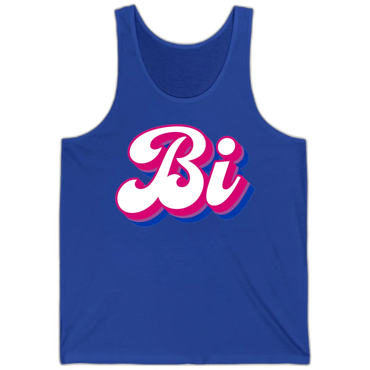 Bold pride dimensional letters design with hot pink, navy blue, and purple 3D layered typography effect in True Royal