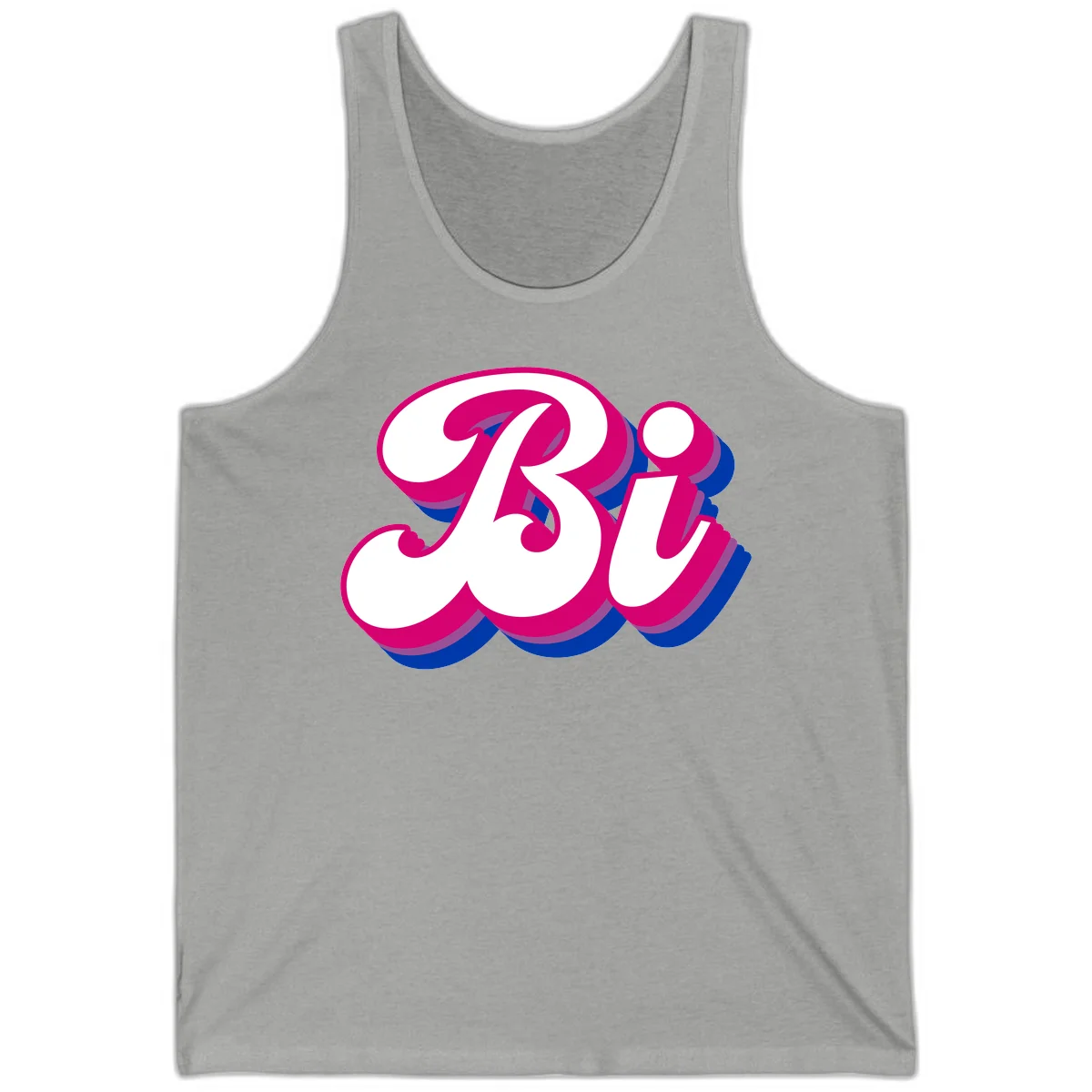 Bold pride dimensional letters design with hot pink, navy blue, and purple 3D layered typography effect in Athletic Heather